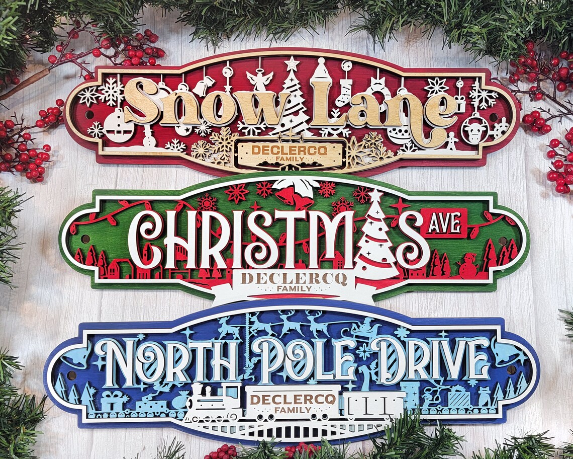 Christmas Home Decor Sign Personalized Snow Lane Etsy