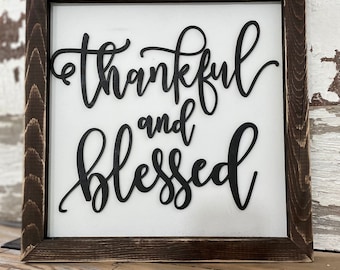 Thankful and Blessed holiday decor 12x12 laser cut engraved custom weathered frames modern farmhouse