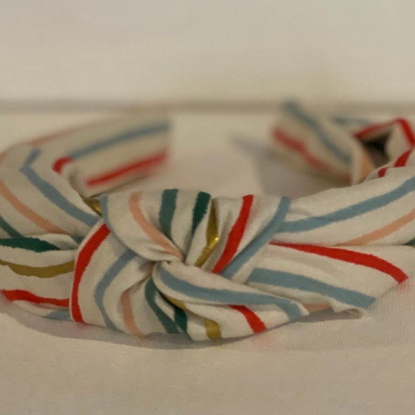 HOLIDAY COLLECTION! Handmade Knotted Headband with Rifle Paper Co Festive Stripe Multi Printed Fabric