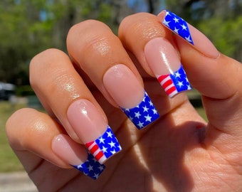 4th of July French Nails/ 4th of July Press On Nails