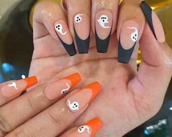 Halloween French Cuties Ghosts Nails/ Halloween Press On Nails