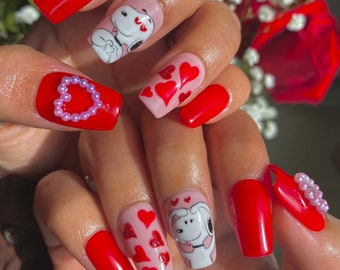 Red Valentines Snoopy Nails/ Valentine’s Press On Nails