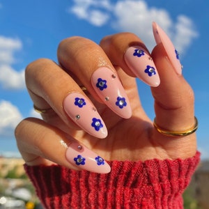 Cute Blue Flowers Nails/ Flowers Press On Nails image 1