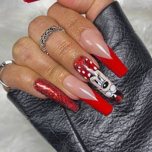 Red French Nails and Minnie/ Minnie Press On Nails image 4