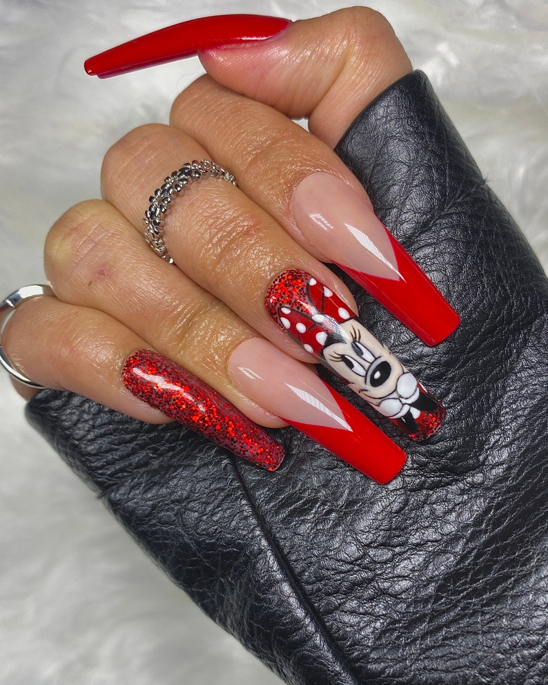 Red French Nails and Minnie/ Minnie Press On Nails image 4