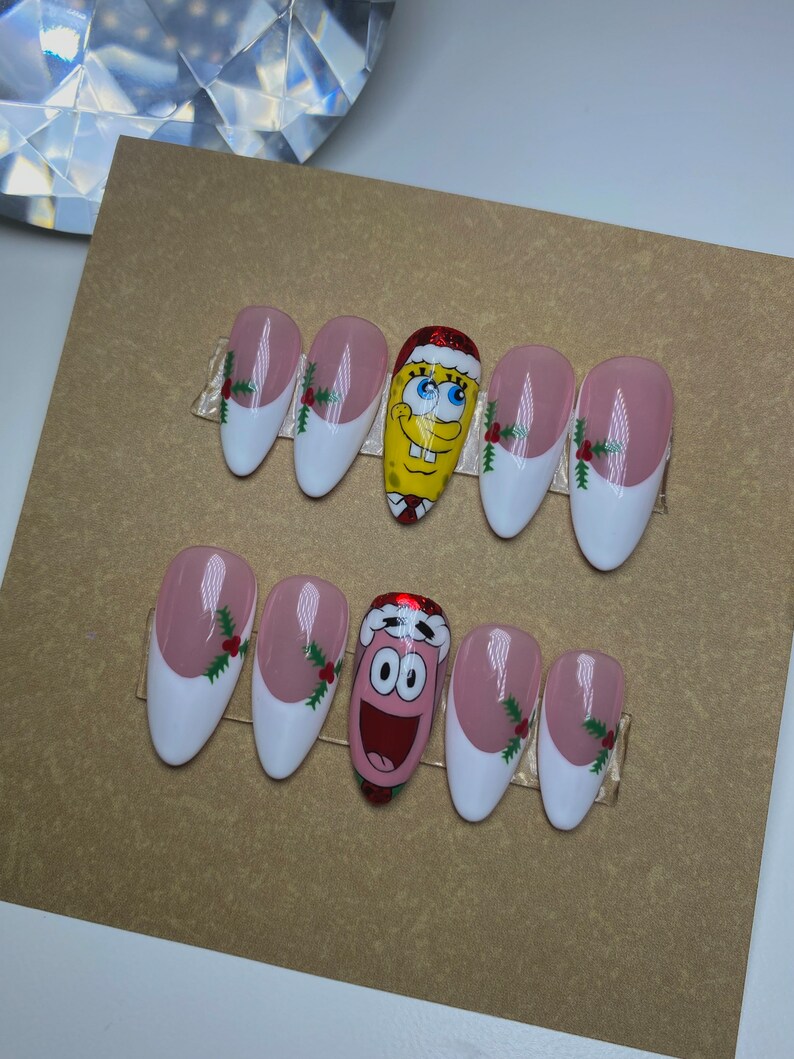 Christmas Bob & Patrick French Nails/ Christmas Press On Nails image 5