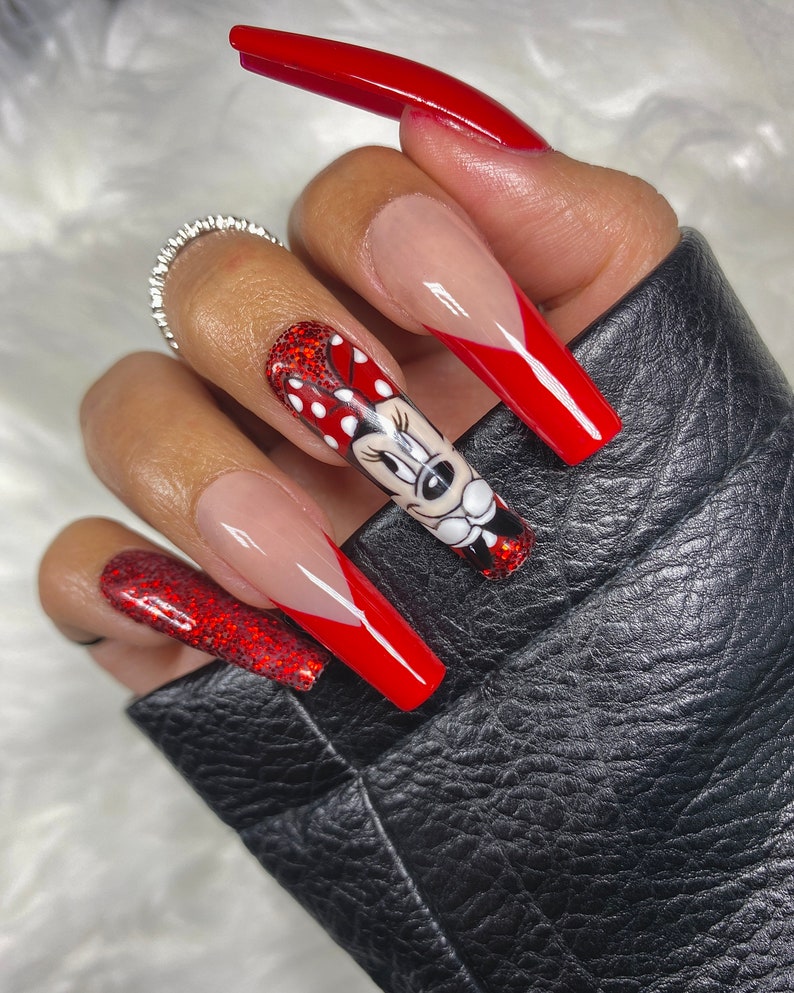 Red French Nails and Minnie/ Minnie Press On Nails image 2