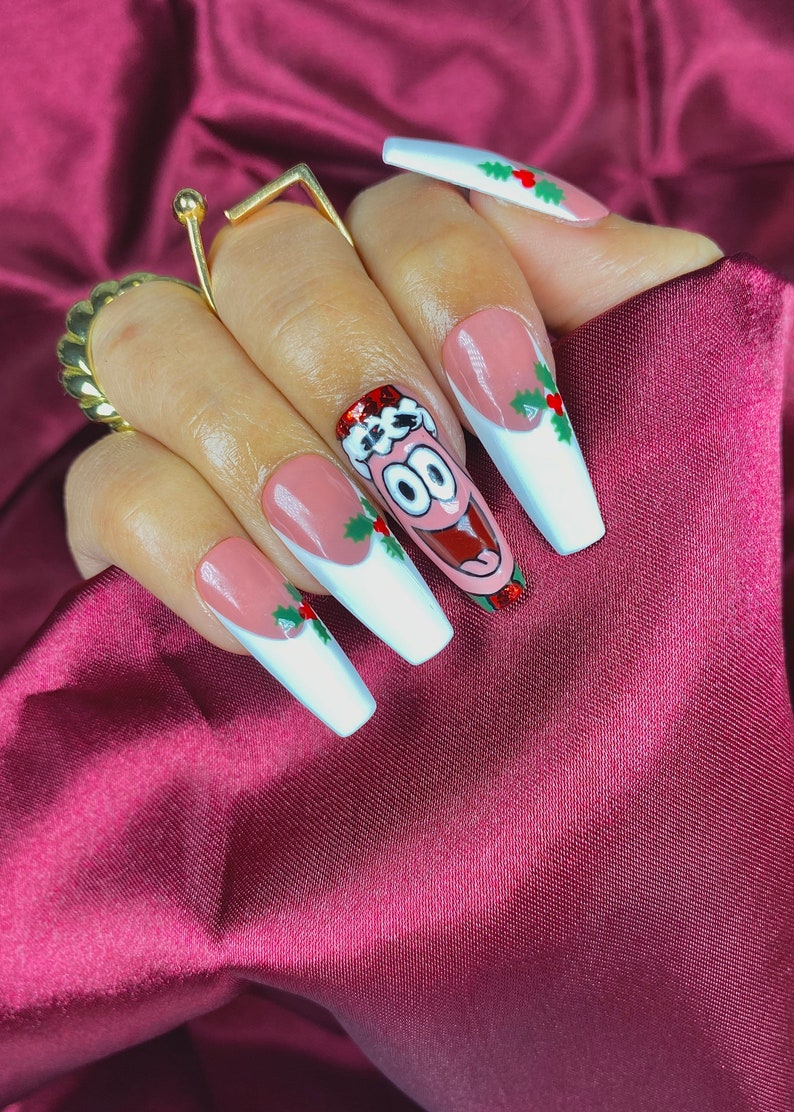 Christmas Bob & Patrick French Nails/ Christmas Press On Nails image 2