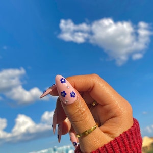 Cute Blue Flowers Nails/ Flowers Press On Nails image 2