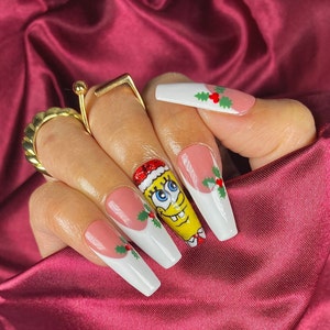 Christmas Bob & Patrick French Nails/ Christmas Press On Nails image 1