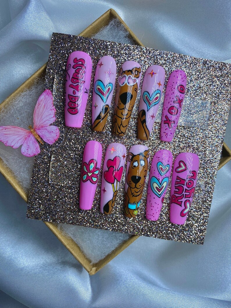 Pink Valentines Doobie Doo/ Valentine's Press On Nails image 4