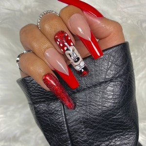 Red French Nails and Minnie/ Minnie Press On Nails