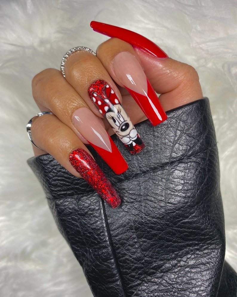 Red French Nails and Minnie/ Minnie Press On Nails image 1