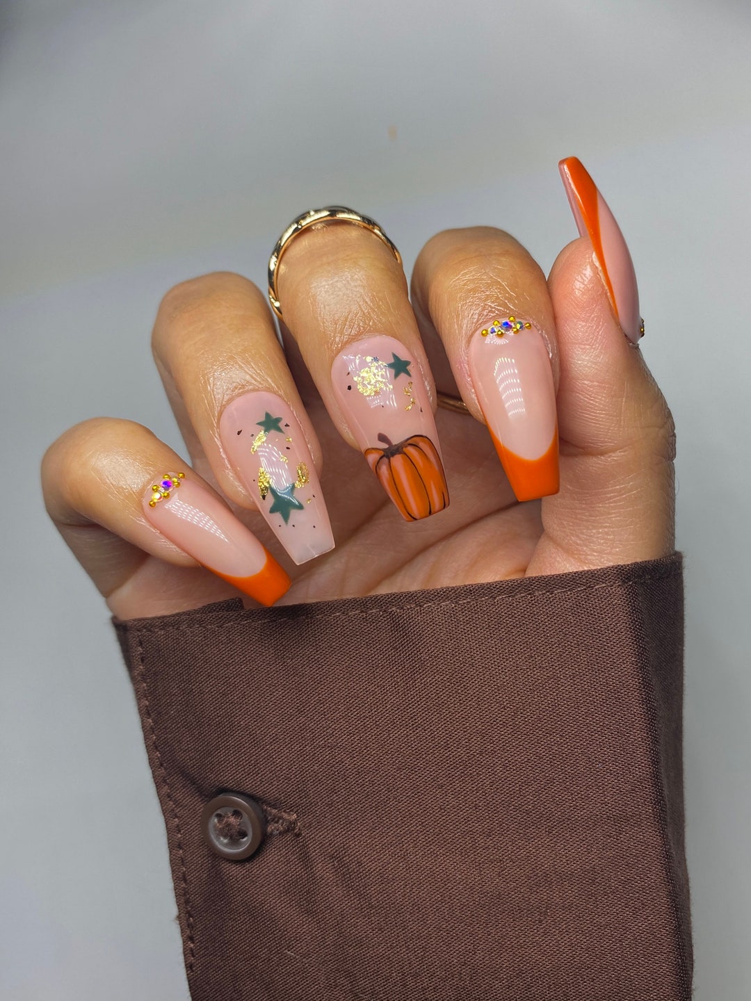French Pumpkin Thanksgiving Nails/ Thanksgiving Press on Nails - Etsy