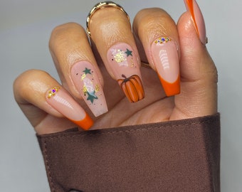 French Pumpkin Thanksgiving Nails/ Thanksgiving Press On Nails