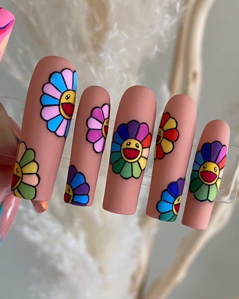 Flower Nails/ Flowers Press on Nails Etsy