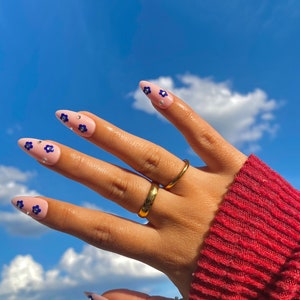 Cute Blue Flowers Nails/ Flowers Press On Nails image 3