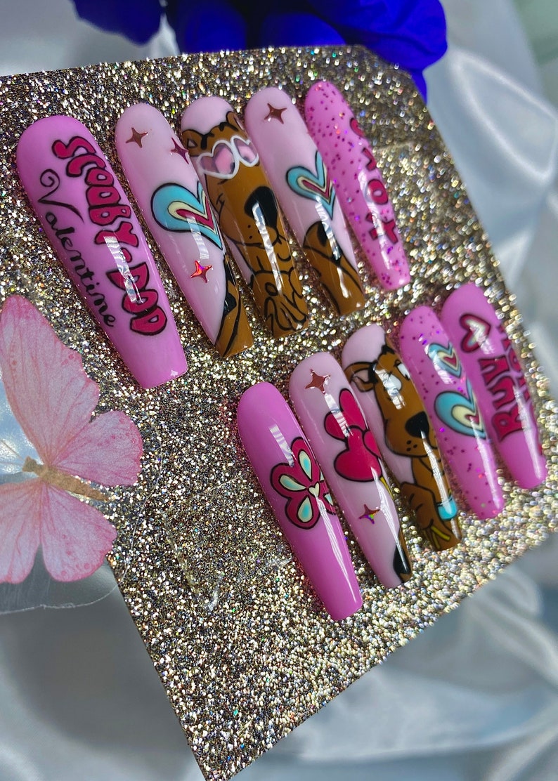 Pink Valentines Doobie Doo/ Valentine's Press On Nails image 6