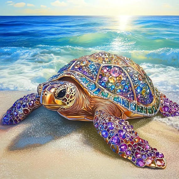 Sea Turtle Diamond Painting Kit 5D Full Drill, Beach DIY Gem Art 14x14 Inch Wall Decor Craft Kit for Adults