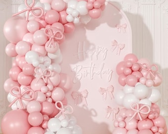 Zestaw girlandy balonowej Coquette w kształcie łuku, 145 szt., różowo-białe balony w kształcie kokardy na baby shower, urodziny, wesele