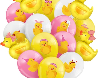 Duck Balloon Set 40PCS, Rubber Duck Theme 12 Inch Foil & Latex Balloons for Baby Shower Birthday Party Decor