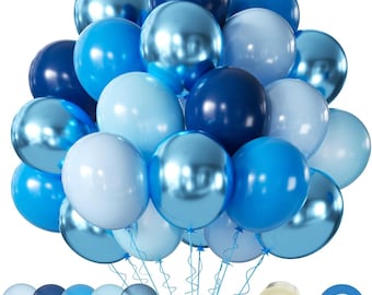 60-teiliges blaues Ballon-Set, Metallic-Chrom, Marineblau und Perlenblaue Latexballons für Geburtstagshochzeits-Partydekor