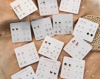 Conjunto de pendientes, conjunto de pendientes, pendientes peculiares, pendientes multipack, tachuelas, pendientes, regalo para ella, multipack, pendientes, celeste, moda