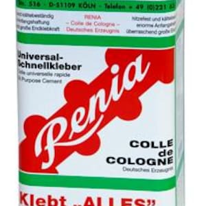 Renia Colle de Cologne Cola forte alemã transparente PU para calçados. Use para: couro, têxtil, borracha, plástico, nylon e espuma de borracha
