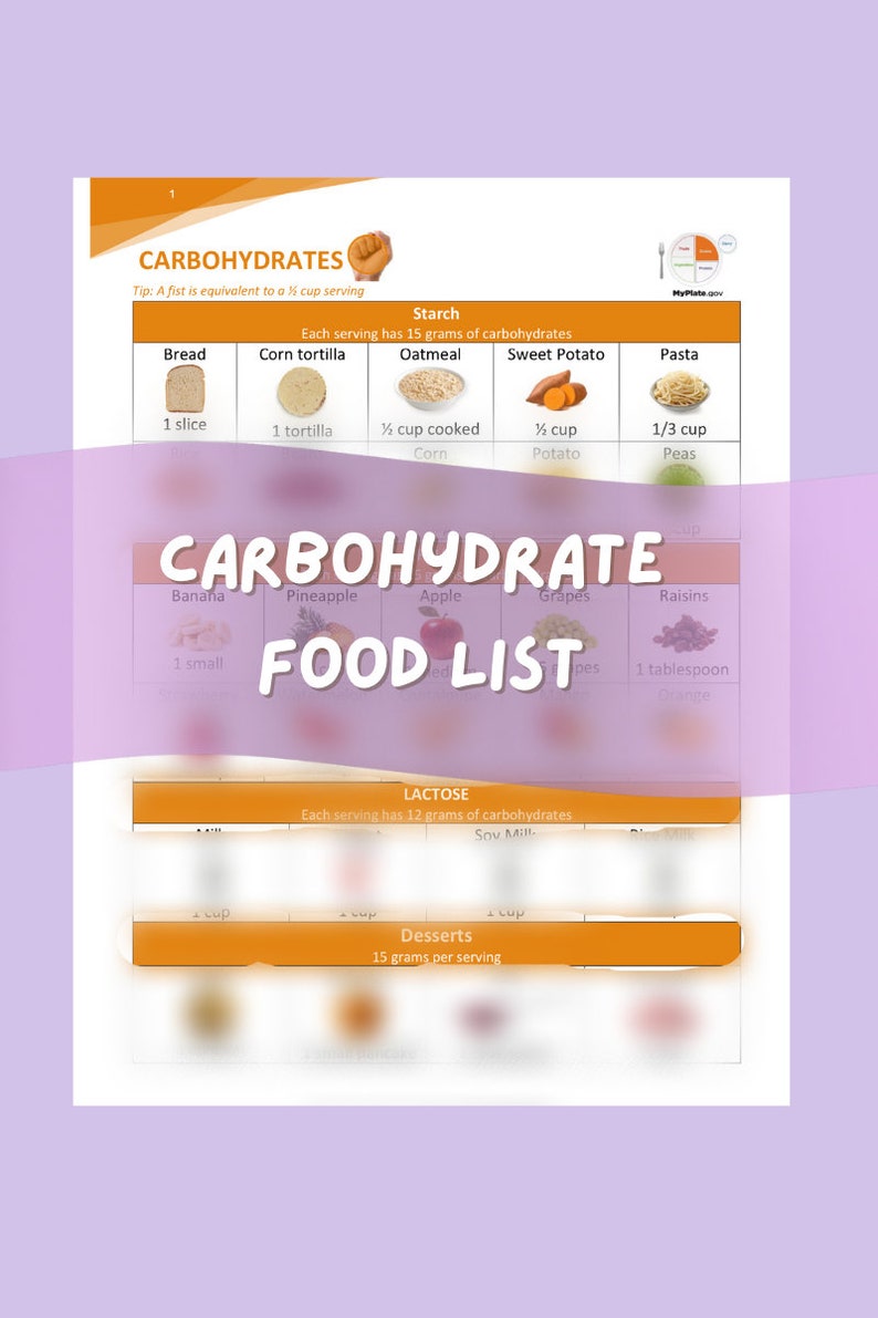 Carbohydrate Food List Etsy