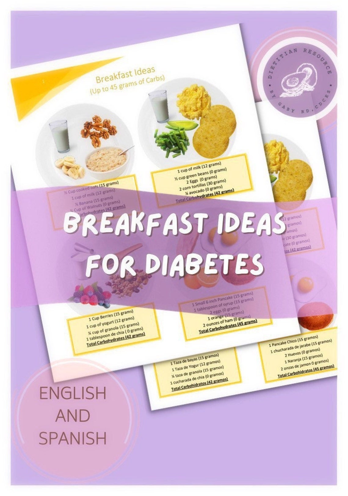 Diabetes Breakfast Plates English and Spanish Bundle Etsy