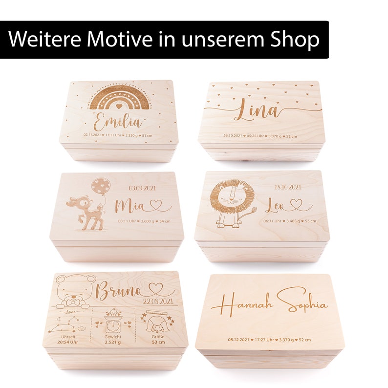 Erinnerungskiste Baby Personalisierte Erinnerungsbox aus Holz Name Geschenk zur Schwangerschaft, Geburt, Taufe, Kommunion Babyparty Bild 10