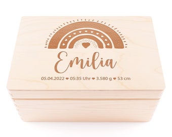 Erinnerungskiste Baby | Personalisierte Erinnerungsbox aus Holz | Regenbogen | Geschenk Geburt, Taufe, Schwangerschaft, Babyparty, Kommunion