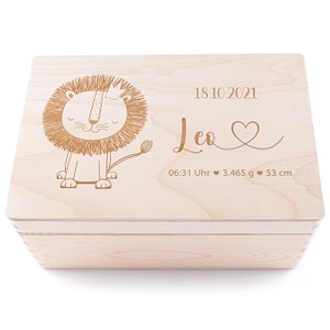 Baby | Memory Box Personalized wooden reminder box | Lion | Gift for pregnancy, birth, baptism, communion | Baby shower