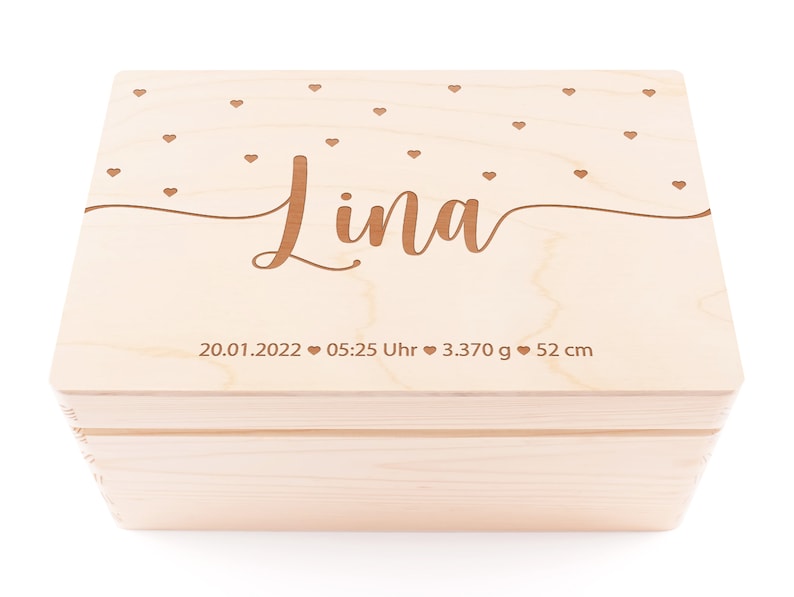 Erinnerungskiste Baby Personalisierte Erinnerungsbox aus Holz Name Geschenk zur Schwangerschaft, Geburt, Taufe, Kommunion Babyparty Bild 1