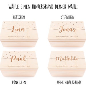 Erinnerungskiste Baby Personalisierte Erinnerungsbox aus Holz Name Geschenk zur Schwangerschaft, Geburt, Taufe, Kommunion Babyparty Bild 3