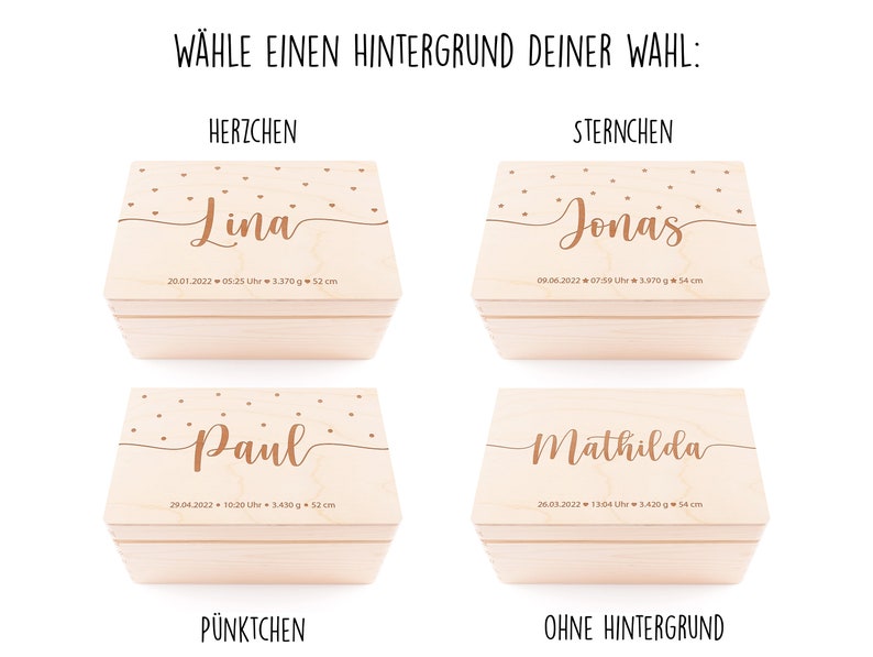 Erinnerungskiste Baby Personalisierte Erinnerungsbox aus Holz Name Geschenk zur Schwangerschaft, Geburt, Taufe, Kommunion Babyparty Bild 3