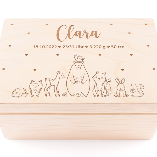 Baby | Memory Box Personalized wooden reminder box | Forest animals | Gift for pregnancy, birth, baptism, communion