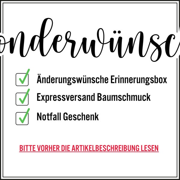 Sonderwünsche | Änderungen Erinnerungsbox | Nachträglicher Expressversand Baumschmuck | Notfall Geschenke Service