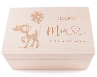 Baby | Memory Box Personalized wooden reminder box | Bambi | Gift for pregnancy, birth, baptism, communion | Baby shower