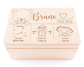 Baby | Memory Box Personalized wooden reminder box | Bear | Gift for pregnancy, birth, baptism, communion | Baby shower