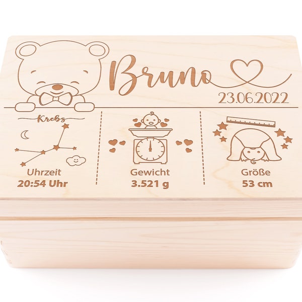 Baby | Memory Box Personalized wooden reminder box | Bear | Gift for pregnancy, birth, baptism, communion | Baby shower