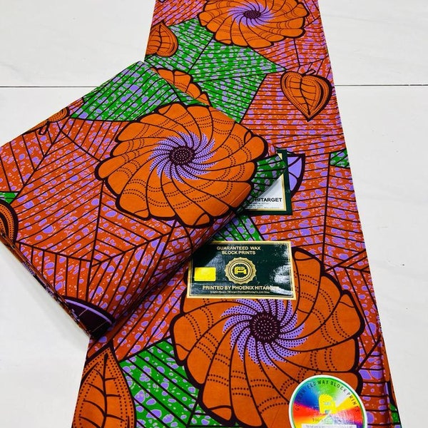 6 mètres de tissu africain, impression de cire coupée à longueur, vlisco Holland, hollantex