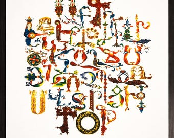 Piastrella in ceramica con alfabeto armeno e supporto, quadrata 20x20 cm.