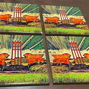 Sartarabad Armenian Design Ceramic Tiles Coasters Set of (4) Four