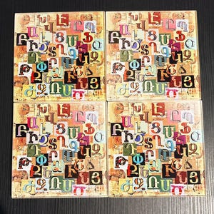 Armenian Alphabet Glass Coaster set of Four (4)