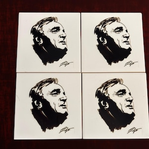 Ceramic Tiles Coasters Charles Aznavour Armenian Nostalgic 4&quot;x4&quot; Set of Four (4)
