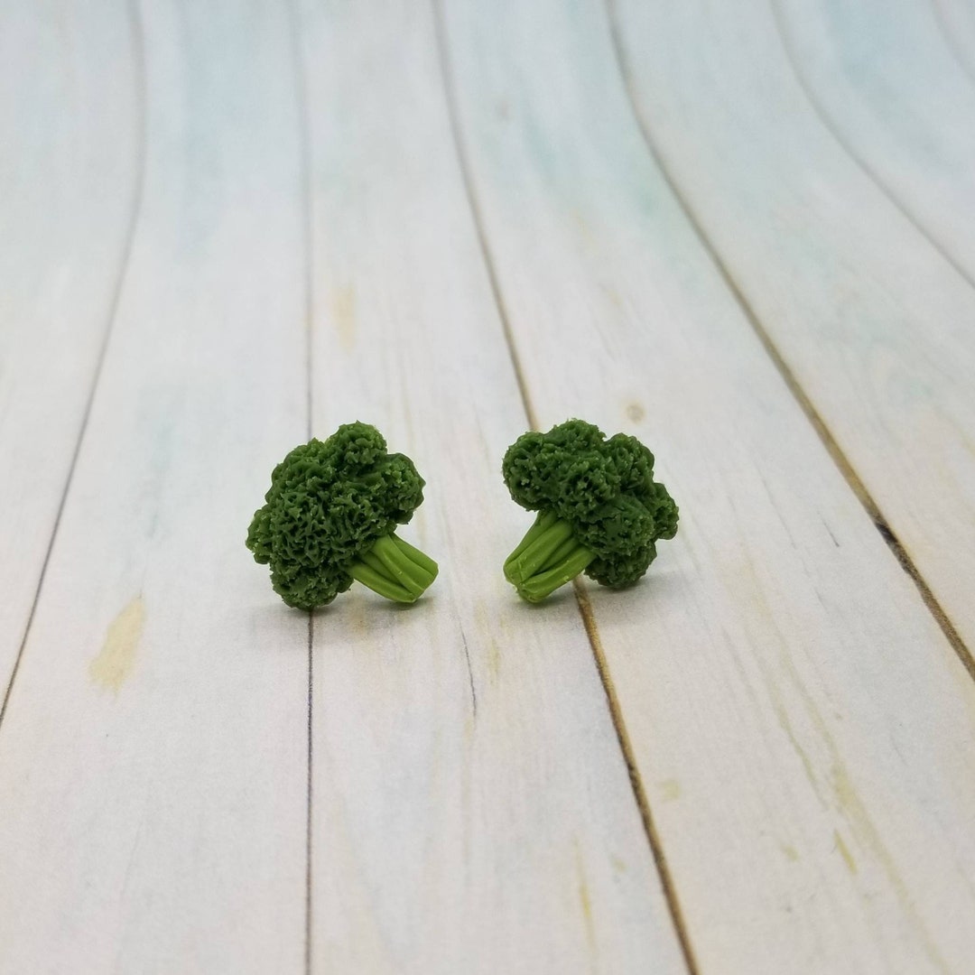 Broccoli Stud Earrings Hand Sculpted Mini Clay Food Jewelry Etsy