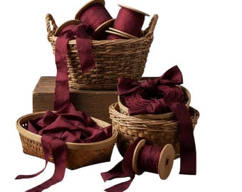 Burgundy Ribbon Silk Ribbon Two Tone Double Face High-Quality Hand Torn For Wedding Weaving Floristry Crafts