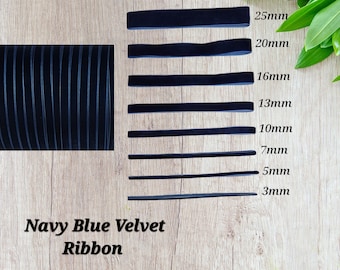 Ruban velours bleu marine de qualité supérieure 3 mm 5 mm 7 mm 10 mm 13 mm 20 mm 25 mm 38 mm 50 mm