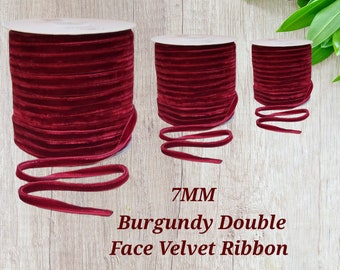 Double Face Luxury Burgundy Velvet Ribbon 7mm 1/4"
